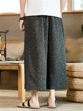 Men's Loose Fit Chinese Style Linen Blend Wide Leg Capri Pants