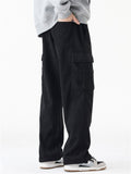 Winter Warm Fleece Lined Cargo Pocket Drawstring Men Casual Pants