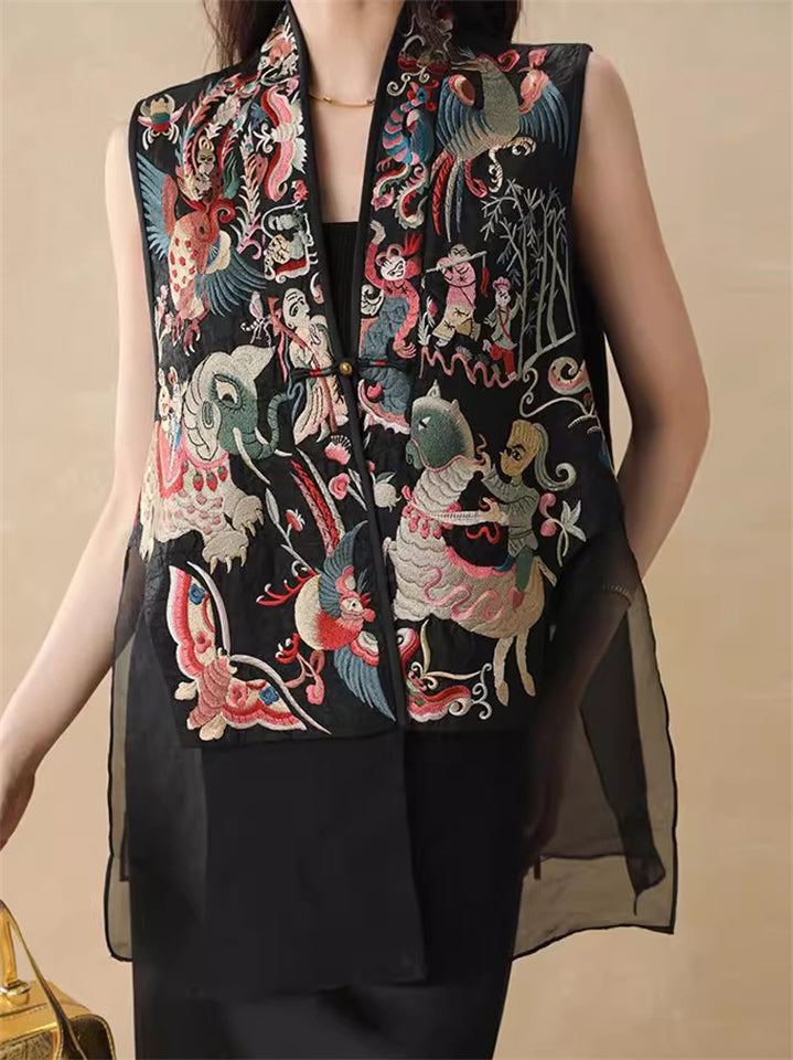 New Oriental Style Black Myth Element Embroidered TangSuit Vest