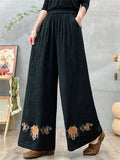 Women's Elegant Ethnic Style Heavy Industry Embroidery Wide Leg Pants