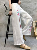 Women's Ethnic Style Flowers Embroidered Comfy High Rise Pants