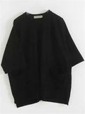 Unisex Loose Cotton Short BatWing Sleeve T-Shirt with Pockets
