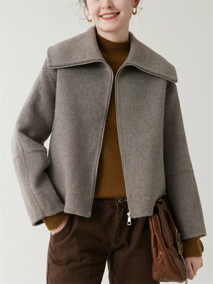 Ladies' Elegant Solid Color Lapel Waist Length Woolen Coats