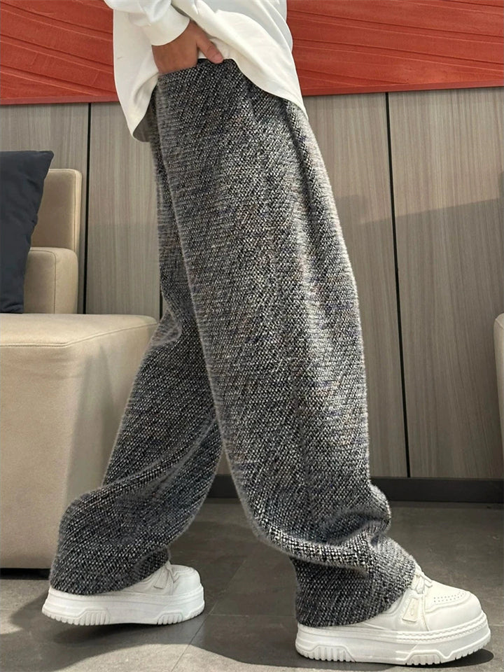 Men's Winter Casual Loose Fit Mid-Waist Drawstring Straight Leg Pants