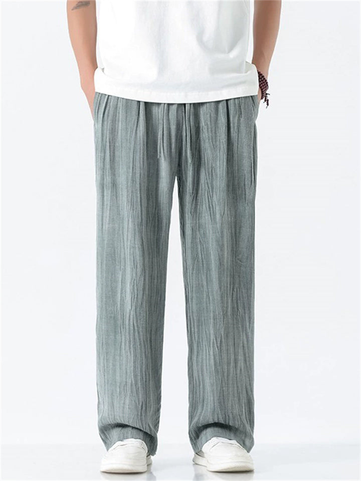 Mens Vintage Summer Linen Blend Loose Fit Casual Beach Wide Leg Pants