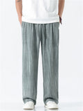 Mens Vintage Summer Linen Blend Loose Fit Casual Beach Wide Leg Pants