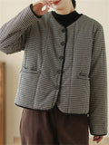 Women's Autumn Vintage Plaid Button Up Pockets Long Sleeve Coats