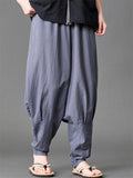 Mens Summer Striped Harem Pants Loose Baggy Cotton Linen Trousers