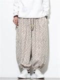 Male's Retro Geometric Texture Printed Wide Leg Bloomers Pants