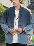 Men's Contrast Color Tie-dye Stand Collar Frog Button Cardigan Shirts