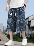 Men's Chinese Style Ancient Aesthetic Patterns Cotton Blend Wide Leg Shorts