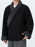 WInter Chinese Vintage Zen Style Fleece Trim Lined Lace Up Coat for Men