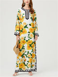 Women's Loose Flowers Print Side Split Maxi Dress