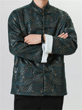 Men's Chinese Style Brocade Jacket with Embroidered Patterns and Frog Buttons