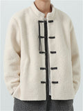 Fleece Mandarin Collar Coat for Men with Traditional Chinese Buttons