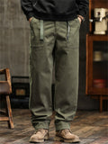 Men Vintage Cotton Drawstring Loose Fit Straight Leg Cargo Pants