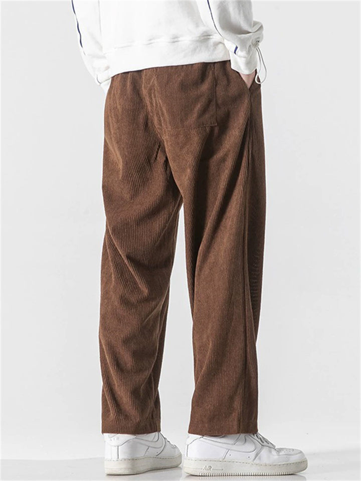 Men's Autumn Vintage Solid Color Drawstring Corduroy Straight Pants