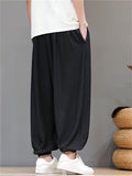 Men Summer Chinese Style Textured Baggy Harem Joggers Pants