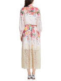 Women Two-piece Lantern Sleeve Shirt and Elastic High Waist Lace Skirt