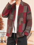Vintage Asain Style Color Block Lace Up Cotton Jacket for Men