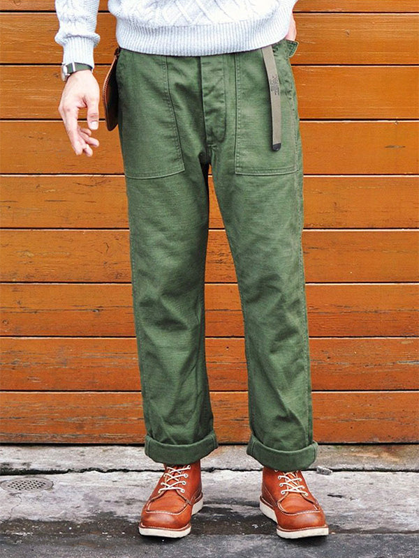 Men's Straight Leg Vintage Cotton Military Fatigue Pants