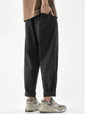Men Japanese Style Drawstring Relaxed Fit Straight Leg Trousers