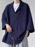 Men's Casual Solid Color Textured 3/4 Sleeve Cardigan Shirt