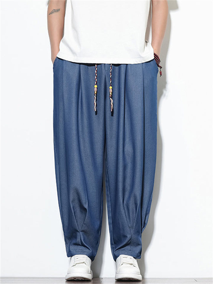 Mens Summer Drawstring Loose Fit Wide Leg Baggy Harem Pants