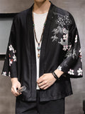 Chinese Zen Style Casual Print Long Sleeve Cardigan for Men