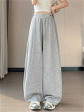 Women's Casual Rhinestone High Waist Baggy Wide Leg Sweatpants