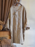 Women's Loose Linen Zen Style Distressed Textured Long Sleeve Shirts