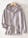 Men's Casual Striped Hooded Kangaroo Pocket Long Sleeve Shirts