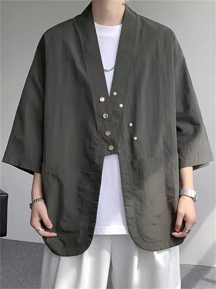 Men's Zen Style Simple Solid Color Pockets Metal Button Cardigan Jackets