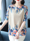Women's Loose Floral Print Short Sleeve Knit T-Shirts