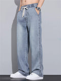 Men Wash Elastic Drawstring Waist Wide Leg Baggy Jeans