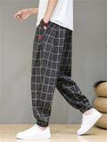 Men's Casual Drawstring Plaid Harem Jogger Pants