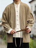 Men's Autumn Solid Color Corduroy Zen Style Lace Up Cardigan Jackets