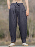 Men's Solid Color Linen Wide Leg Cropped Pants