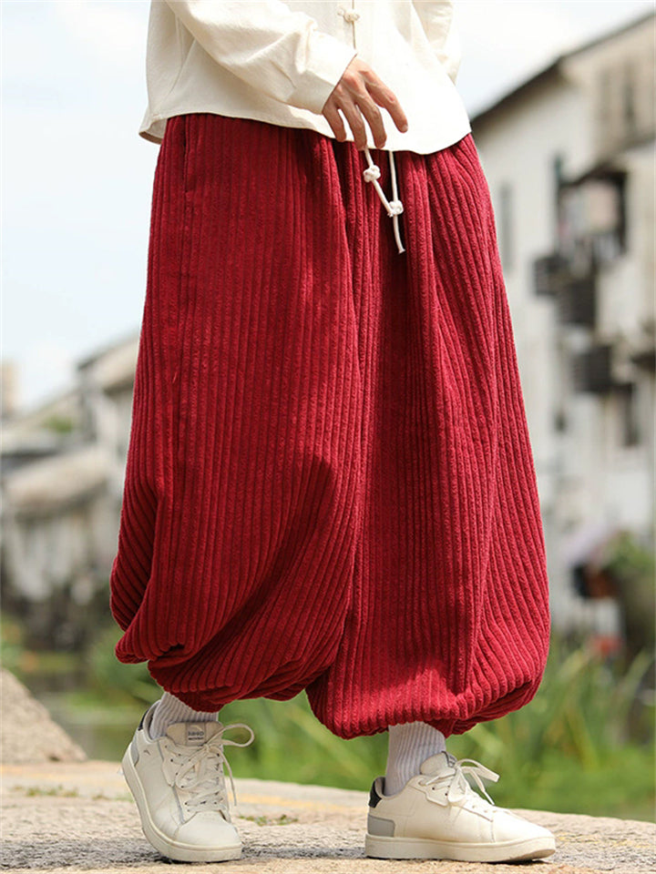 Men's Casual Trendy Solid Color Wide Leg Corduroy Bloomers Pants