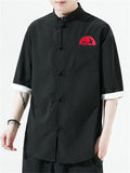 Men's Chinese Style Embroidery Frog Button Half Sleeve Shirts