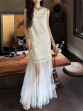 Women's Chinese Style Elegant Bling Texture Mesh Patchwork Dress