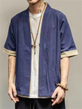 Loose Contrast Color Half Sleeve Cardigan Shirt for Men