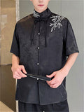 Chinese Style Summer Jacquard Stand Collar Shirt for Men