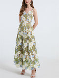 Women's Lace Flowers Embroidery Strap Big Hem Dress