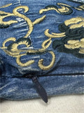 Women's Chic Hand-Embroidered V Neck Short Sleeve Denim Dress