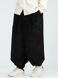Male's Chinese Style Retro Solid Color Jacquard Wide Leg Bloomers Pants