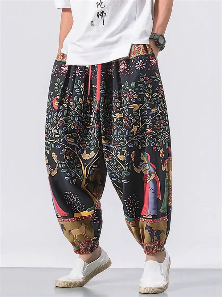 Mens Cotton Blend Boho Ethnic Print Harem Pants Baggy Yoga Jogger