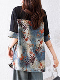 Plus Size Women's Leaves Printed Patchwork V Neck Half Sleeve Shirts