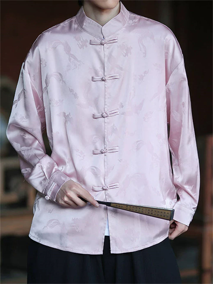 Men's Chinese Style Brocade Phoenix Jacquard Loose Fit Long Sleeve Shirts