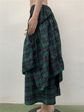 Women's Green Contrast Color Plaid Asymmetric Skirts